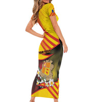 Personalized Andorra Short Sleeve Bodycon Dress The Grandalla Flowers With Symbol - Wonder Print Shop