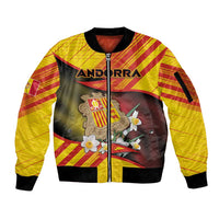 Personalized Andorra Sleeve Zip Bomber Jacket The Grandalla Flowers With Symbol - Wonder Print Shop