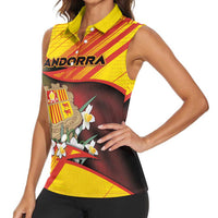 Personalized Andorra Women Sleeveless Polo Shirt The Grandalla Flowers With Symbol - Wonder Print Shop