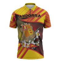 Personalized Andorra Zipper Polo Shirt The Grandalla Flowers With Symbol - Wonder Print Shop