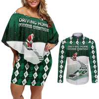 Golf Christmas Couples Matching Off Shoulder Short Dress and Long Sleeve Button Shirt Driving Home Fooore Xmas - Wonder Print Shop