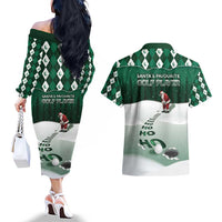 Golf Christmas Couples Matching Off The Shoulder Long Sleeve Dress and Hawaiian Shirt Driving Home Fooore Xmas - Wonder Print Shop