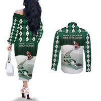 Golf Christmas Couples Matching Off The Shoulder Long Sleeve Dress and Long Sleeve Button Shirt Driving Home Fooore Xmas - Wonder Print Shop