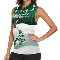 Golf Christmas Women Sleeveless Polo Shirt Driving Home Fooore Xmas - Wonder Print Shop