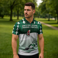 Golf Christmas Zipper Polo Shirt Driving Home Fooore Xmas - Wonder Print Shop