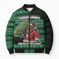 Bigfoot Christmas Bomber Puffer Jacket Squatching Through The Snow - Wonder Print Shop