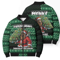 Bigfoot Christmas Bomber Puffer Jacket Squatching Through The Snow - Wonder Print Shop