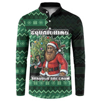 Bigfoot Christmas Button Sweatshirt Squatching Through The Snow - Wonder Print Shop