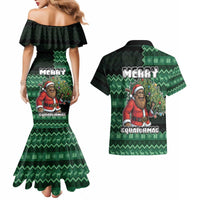 Bigfoot Christmas Couples Matching Mermaid Dress and Hawaiian Shirt Squatching Through The Snow - Wonder Print Shop