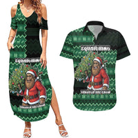 Bigfoot Christmas Couples Matching Summer Maxi Dress and Hawaiian Shirt Squatching Through The Snow - Wonder Print Shop