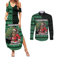 Bigfoot Christmas Couples Matching Summer Maxi Dress and Long Sleeve Button Shirt Squatching Through The Snow - Wonder Print Shop
