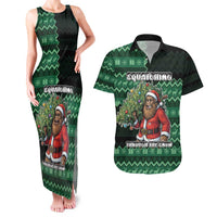 Bigfoot Christmas Couples Matching Tank Maxi Dress and Hawaiian Shirt Squatching Through The Snow - Wonder Print Shop