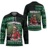 Bigfoot Christmas Hockey Jersey Squatching Through The Snow - Wonder Print Shop