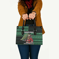 Bigfoot Christmas Leather Bag Squatching Through The Snow - Wonder Print Shop