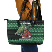 Bigfoot Christmas Leather Tote Bag Squatching Through The Snow - Wonder Print Shop
