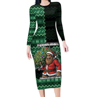 Bigfoot Christmas Long Sleeve Bodycon Dress Squatching Through The Snow - Wonder Print Shop
