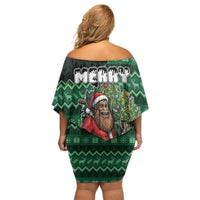 Bigfoot Christmas Off Shoulder Short Dress Squatching Through The Snow - Wonder Print Shop