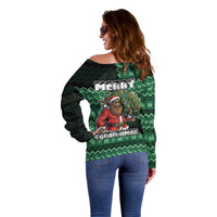 Bigfoot Christmas Off Shoulder Sweater Squatching Through The Snow - Wonder Print Shop