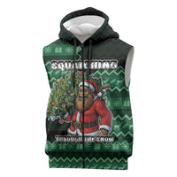 Bigfoot Christmas Sleeveless Zip Hoodie Squatching Through The Snow - Wonder Print Shop