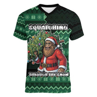 Bigfoot Christmas Women V-Neck T-Shirt Squatching Through The Snow - Wonder Print Shop
