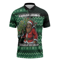 Bigfoot Christmas Zipper Polo Shirt Squatching Through The Snow - Wonder Print Shop