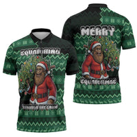 Bigfoot Christmas Zipper Polo Shirt Squatching Through The Snow - Wonder Print Shop