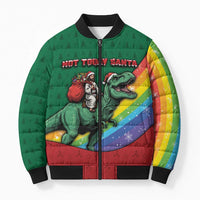 T Rex And Jesus Christmas Bomber Puffer Jacket Not Today Santa - Wonder Print Shop