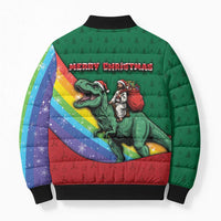 T Rex And Jesus Christmas Bomber Puffer Jacket Not Today Santa - Wonder Print Shop