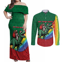 T Rex And Jesus Christmas Couples Matching Off Shoulder Maxi Dress and Long Sleeve Button Shirt Not Today Santa - Wonder Print Shop