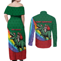 T Rex And Jesus Christmas Couples Matching Off Shoulder Maxi Dress and Long Sleeve Button Shirt Not Today Santa - Wonder Print Shop