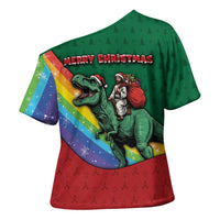T Rex And Jesus Christmas Cross Shoulder Shirt Not Today Santa - Wonder Print Shop