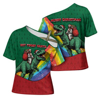 T Rex And Jesus Christmas Cross Shoulder Shirt Not Today Santa - Wonder Print Shop