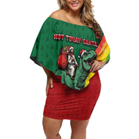T Rex And Jesus Christmas Off Shoulder Short Dress Not Today Santa - Wonder Print Shop
