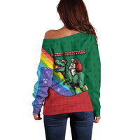 T Rex And Jesus Christmas Off Shoulder Sweater Not Today Santa - Wonder Print Shop