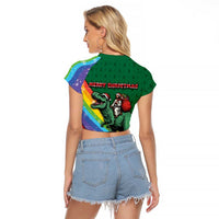 T Rex And Jesus Christmas Raglan Cropped T Shirt Not Today Santa - Wonder Print Shop
