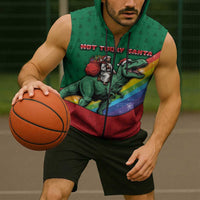 T Rex And Jesus Christmas Sleeveless Zip Hoodie Not Today Santa - Wonder Print Shop