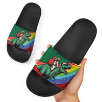 T Rex And Jesus Christmas Slide Sandals Not Today Santa - Wonder Print Shop