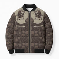 Western Yoke Bomber Puffer Jacket Skeleton Cowboy Santa On A Reindeer - Wonder Print Shop