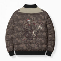 Western Yoke Bomber Puffer Jacket Skeleton Cowboy Santa On A Reindeer - Wonder Print Shop