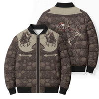 Western Yoke Bomber Puffer Jacket Skeleton Cowboy Santa On A Reindeer - Wonder Print Shop