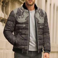 Western Yoke Bomber Puffer Jacket Skeleton Cowboy Santa On A Reindeer - Wonder Print Shop