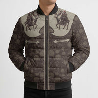 Western Yoke Bomber Puffer Jacket Skeleton Cowboy Santa On A Reindeer - Wonder Print Shop