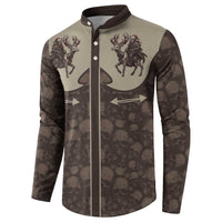 Western Yoke Button Sweatshirt Skeleton Cowboy Santa On A Reindeer - Wonder Print Shop