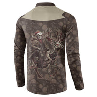 Western Yoke Button Sweatshirt Skeleton Cowboy Santa On A Reindeer - Wonder Print Shop
