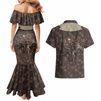 Western Yoke Couples Matching Mermaid Dress and Hawaiian Shirt Skeleton Cowboy Santa On A Reindeer - Wonder Print Shop