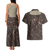 Western Yoke Couples Matching Tank Maxi Dress and Hawaiian Shirt Skeleton Cowboy Santa On A Reindeer - Wonder Print Shop