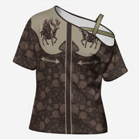 Western Yoke Cross Shoulder Shirt Skeleton Cowboy Santa On A Reindeer - Wonder Print Shop