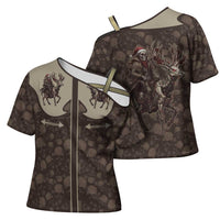 Western Yoke Cross Shoulder Shirt Skeleton Cowboy Santa On A Reindeer - Wonder Print Shop
