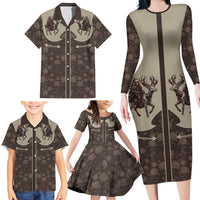 Western Yoke Family Matching Long Sleeve Bodycon Dress and Hawaiian Shirt Skeleton Cowboy Santa On A Reindeer - Wonder Print Shop