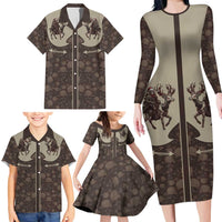Western Yoke Family Matching Long Sleeve Bodycon Dress and Hawaiian Shirt Skeleton Cowboy Santa On A Reindeer - Wonder Print Shop